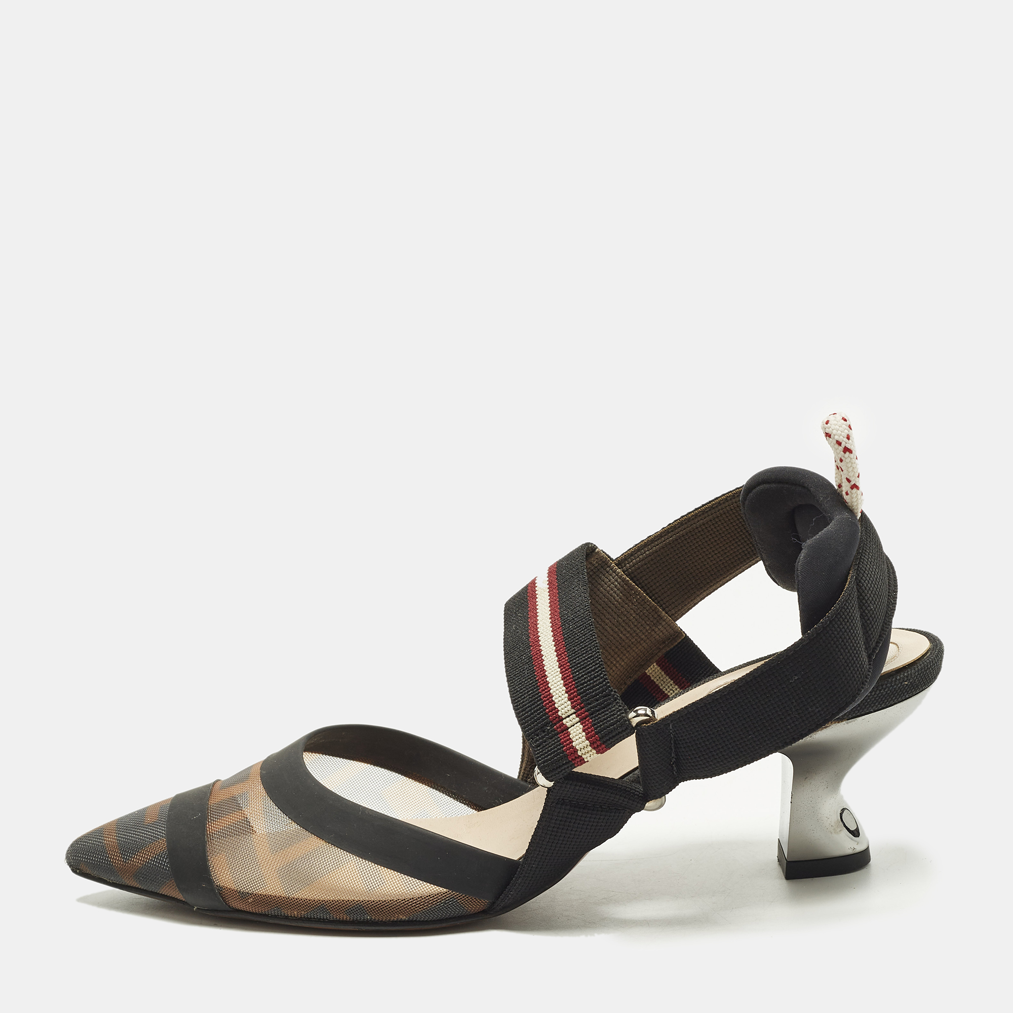 

Fendi Colibri Size  Brown/Black Zucca Fabric Mesh Slingback Pumps