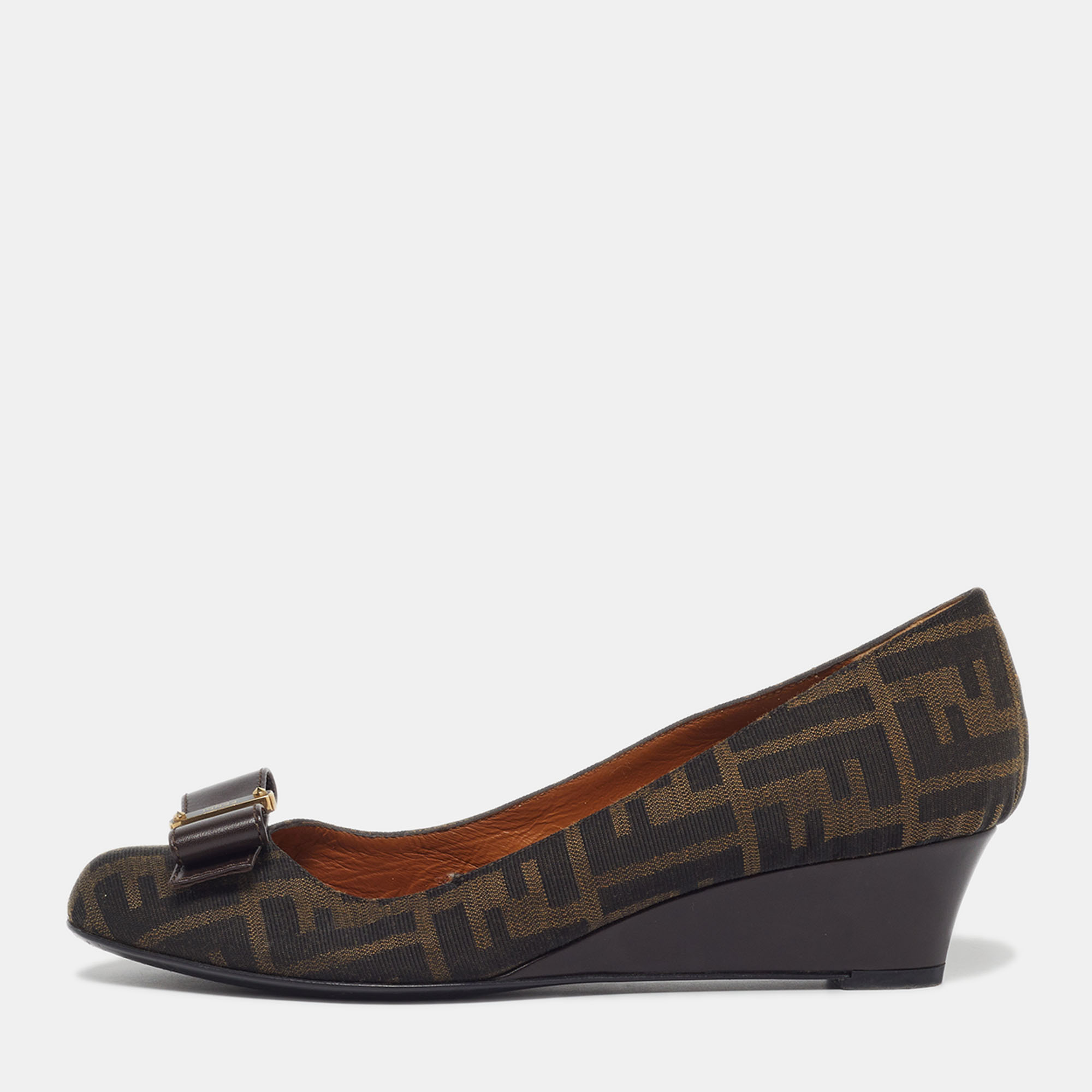 

Fendi Zucca Size  Brown Canvas and Leather Wedge Pumps
