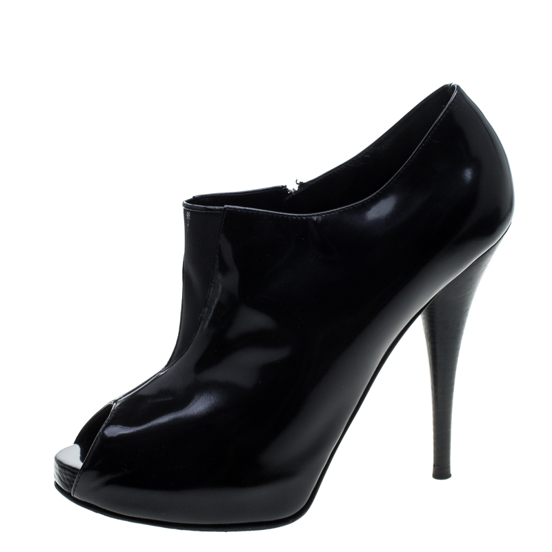 

Fendi Black Leather Peep Toe Platform Ankle Booties Size