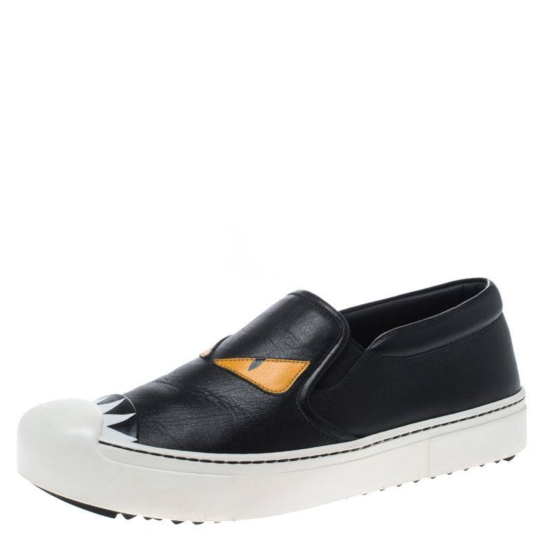 fendi black leather slip on sneakers