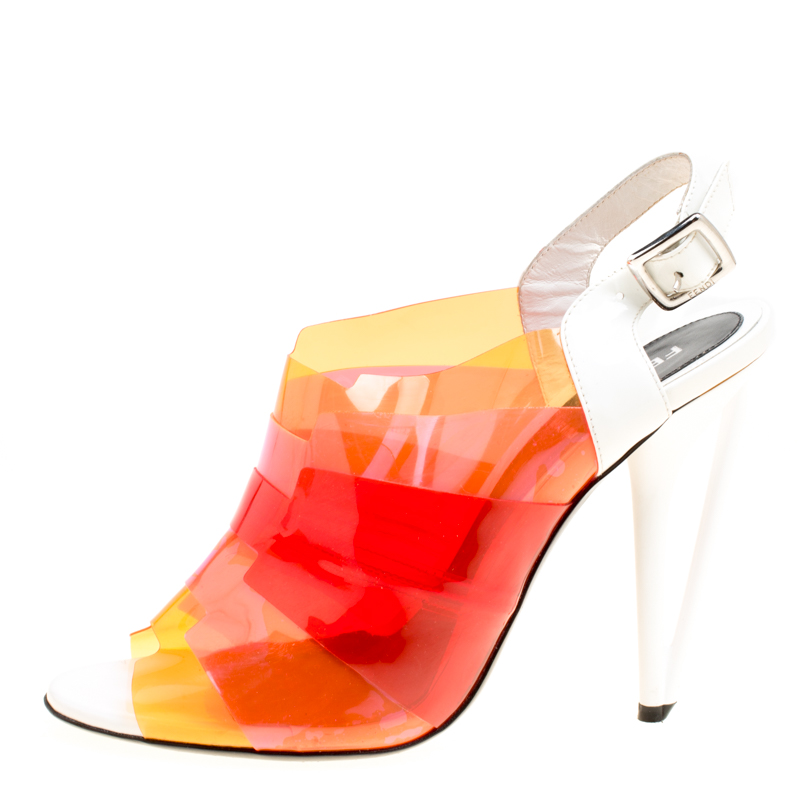 

Fendi Multicolor Colorblock PVC Peep Toe Sandals Size