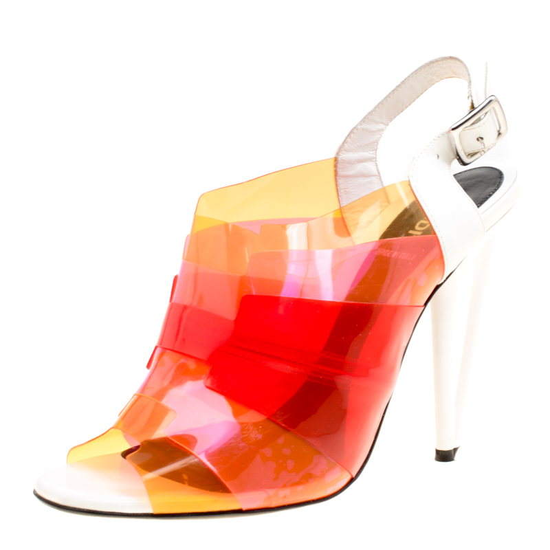 Pre Owned Fendi Multicolor Colorblock PVC Peep Toe Sandals Size 39