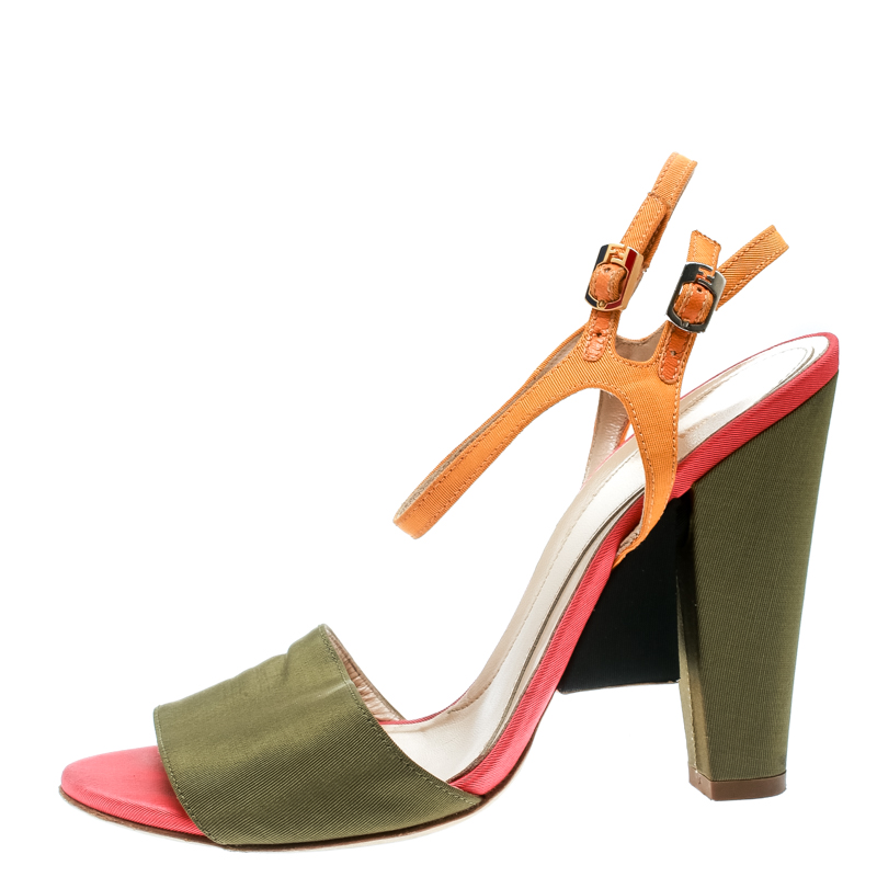 

Fendi Multicolor Fabric Ankle Strap Block Heel Sandals Size