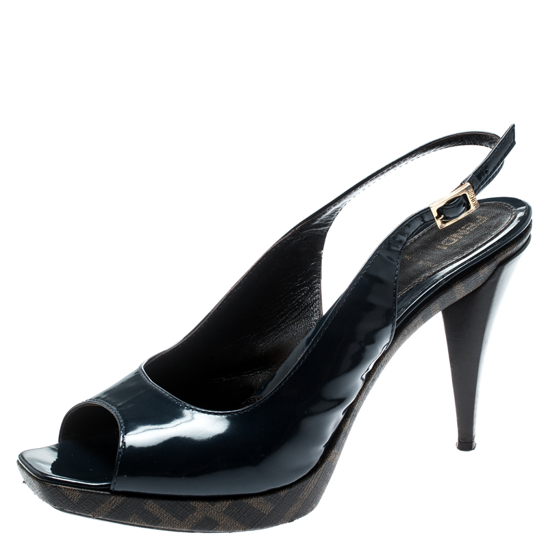 Pre Owned Fendi Blue Leather Open Toe Slingback Sandals Size 41