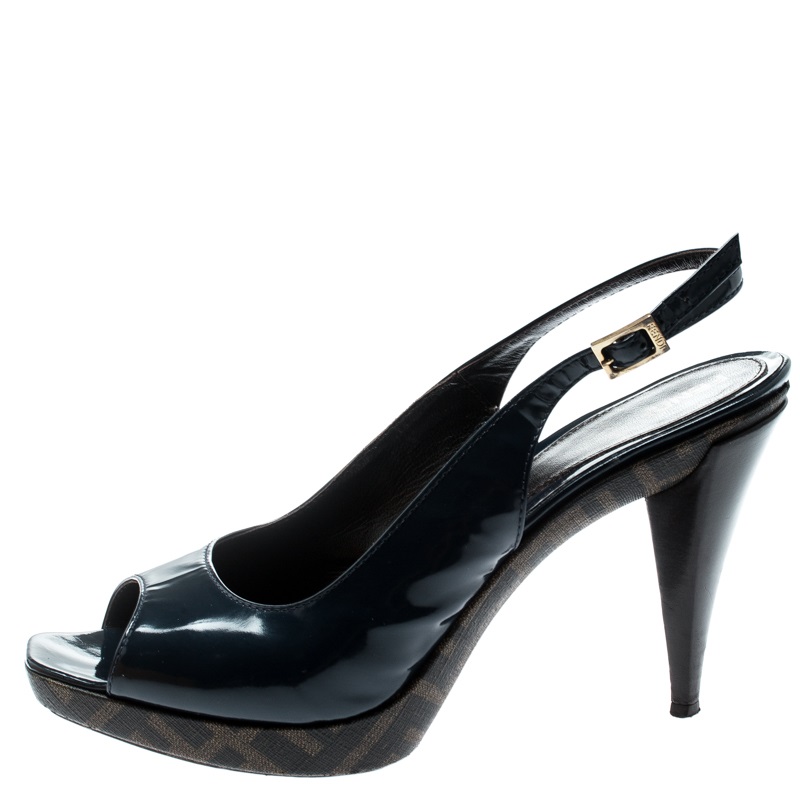 

Fendi Blue Leather Open Toe Slingback Sandals Size