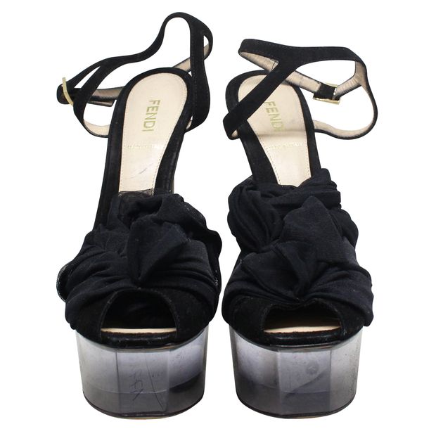 

Fendi Black Tie Detail Perspex Heel Sandals Size