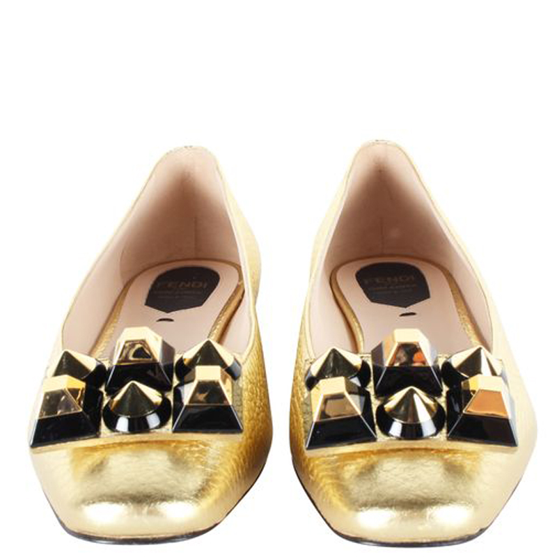 

Fendi Gold Leather Flat Ballerinas Size