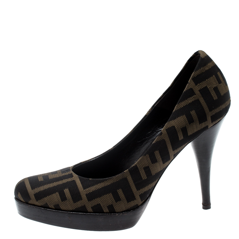 

Fendi Brown Zucca Canvas Fendista Platform Pumps Size
