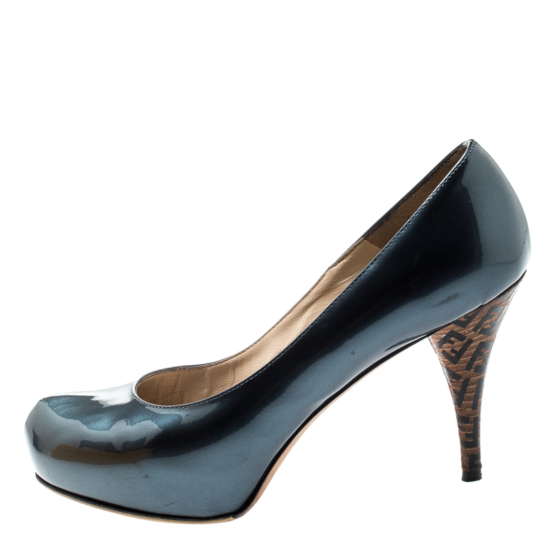 

Fendi Blue Patent Leather Logo Heel Platform Pumps Size, Grey