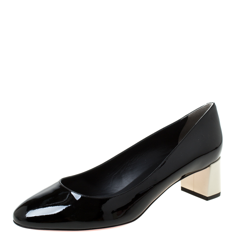 Pre Owned Fendi Monochrome Patent Leather Block Heel Pumps Size 39