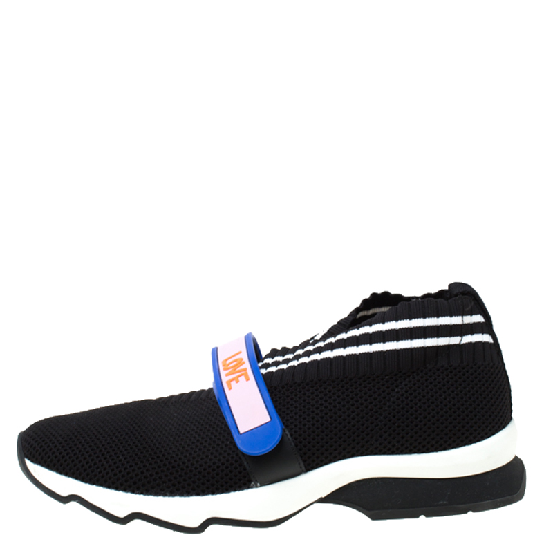 

Fendi Black Knit Fabric Rockoko Sneakers Size