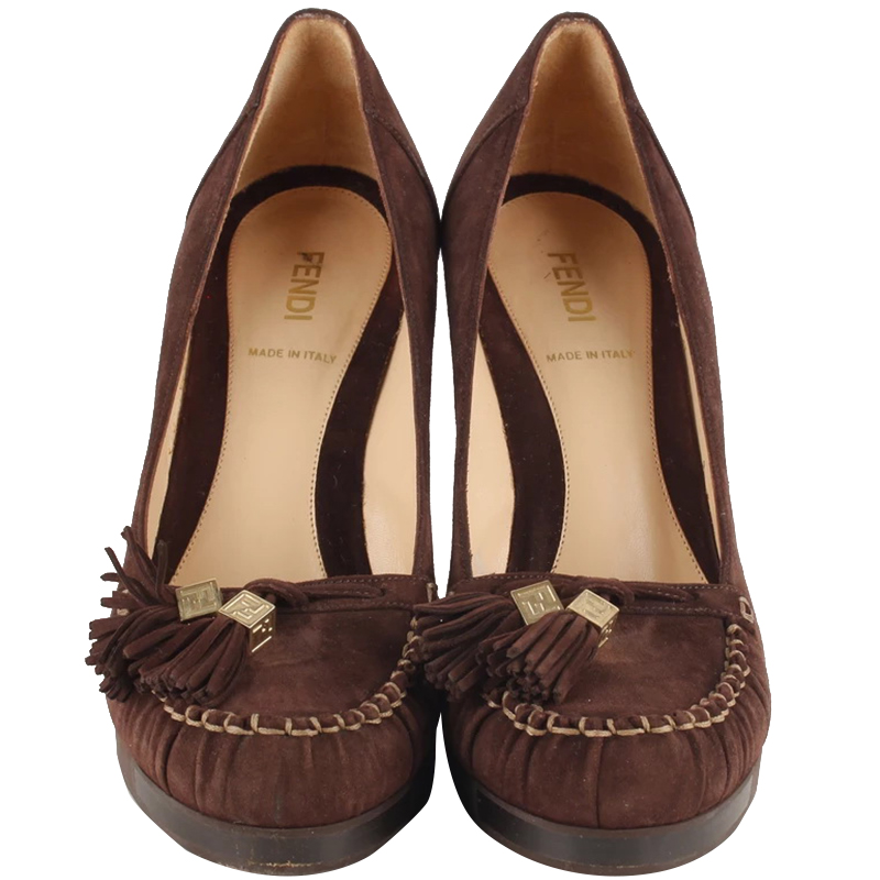 

Fendi Brown Suede Mocassins Heels Size