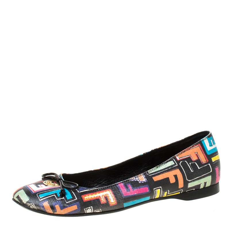 Pre Owned Fendi Multicolor Zucca Spalmati Coated Canvas Ballet Flats Size 39