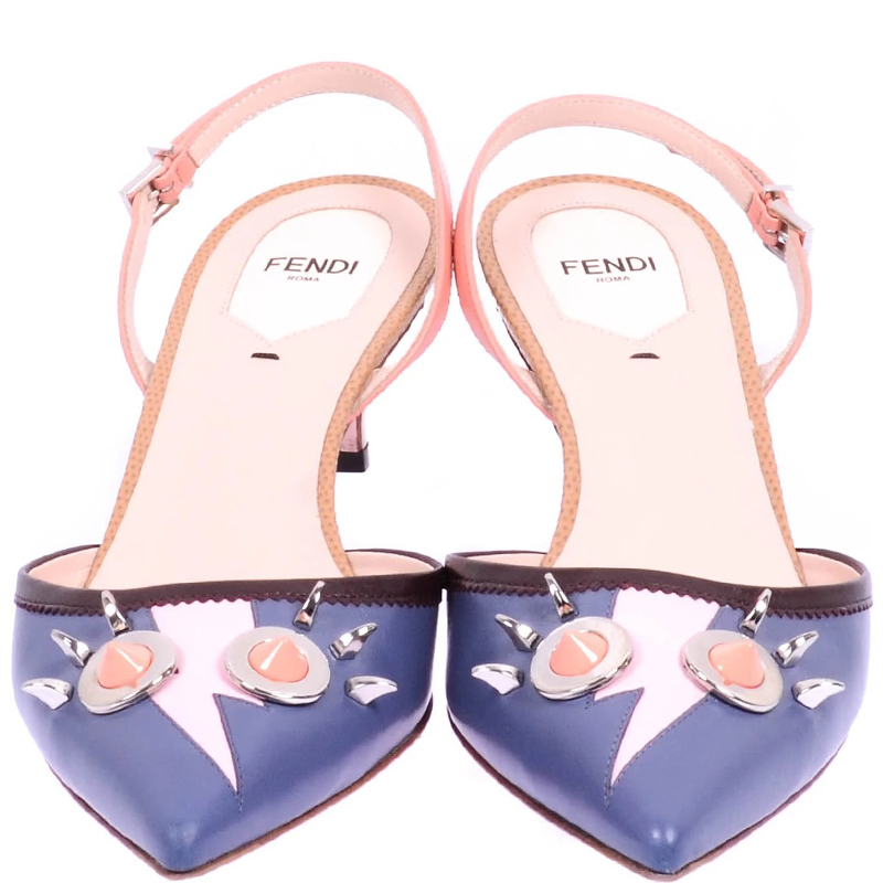 

Fendi Blue/Pink Leather Studded Monster Pumps Size