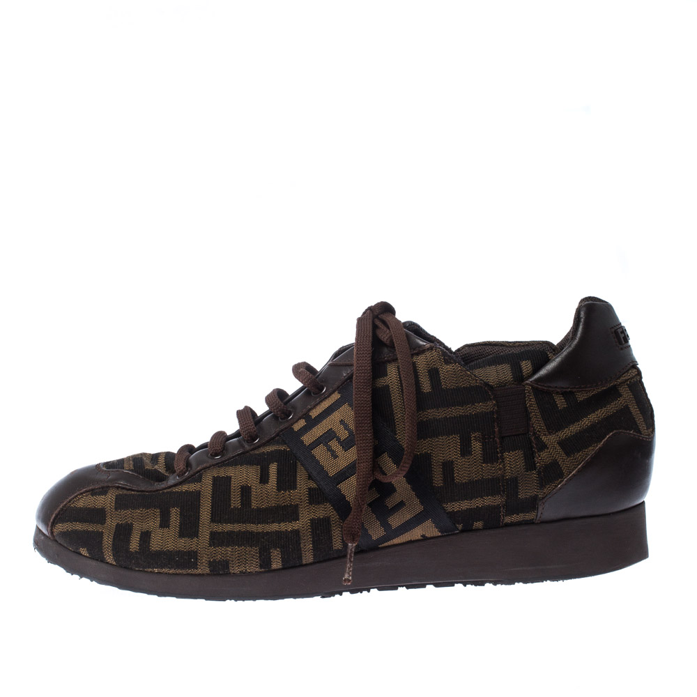 

Fendi Brown Zucca Canvas And Leather Lace Up Sneakers Size