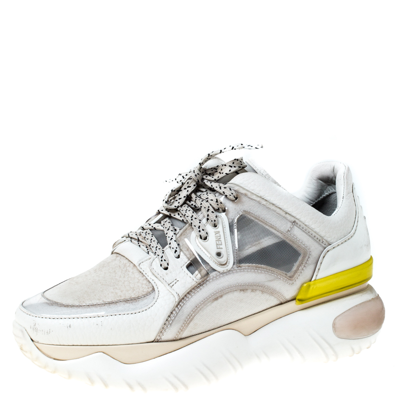 Pre Owned Fendi White Mesh Lace Up Low Top Sneakers Size 37