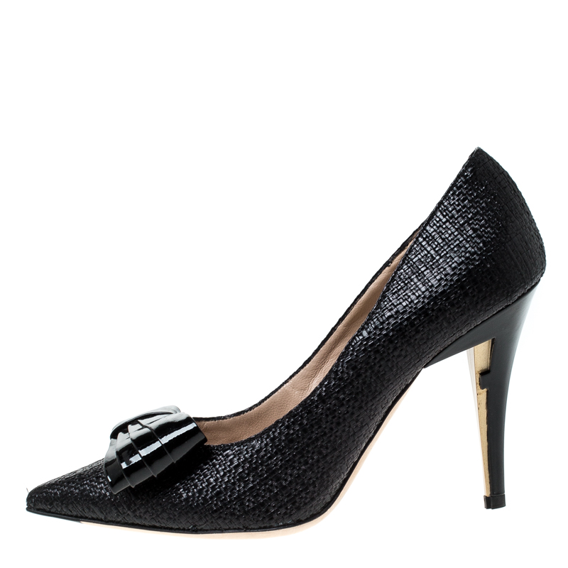 

Fendi Black Raffia Bow Pointed Toe Pumps Size