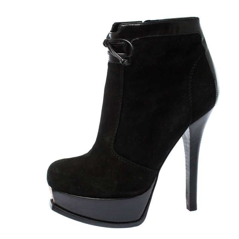 

Fendi Black Suede and Leather Fendista Platform Ankle Boots Size