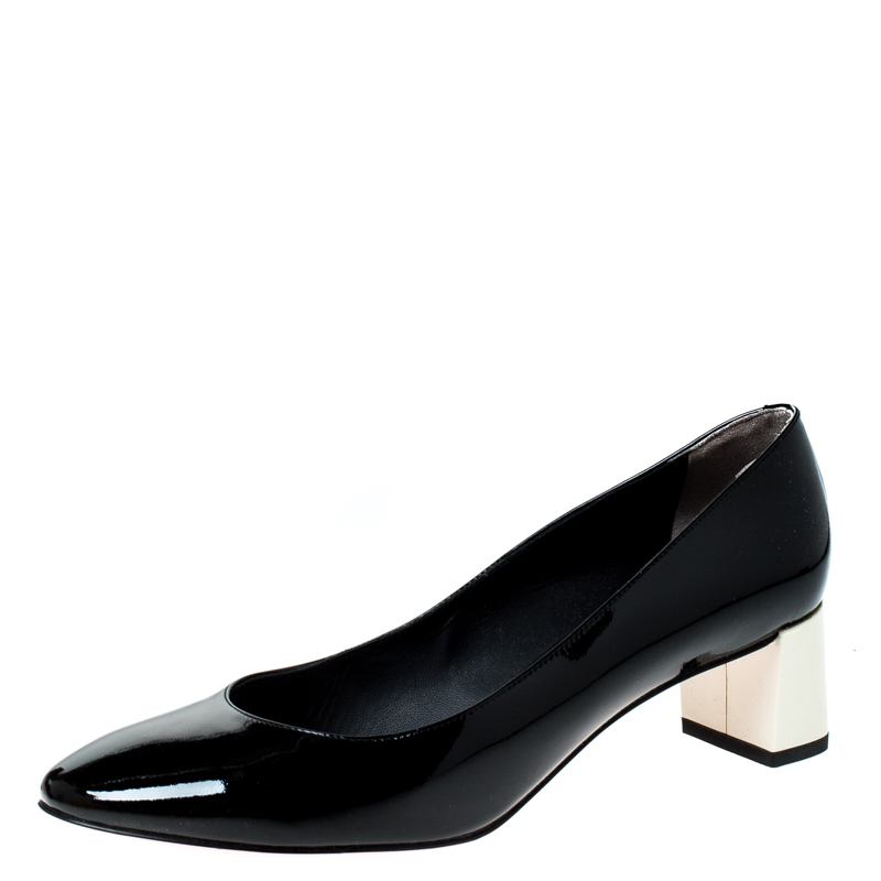 black patent leather pumps block heel