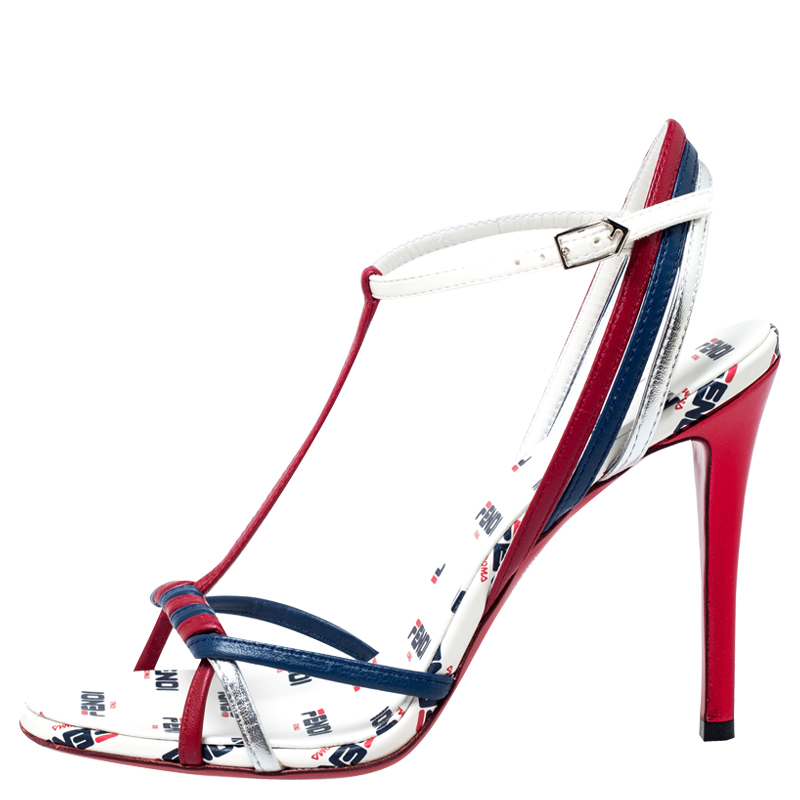 

Fendi Multicolor Leather T Strap Sandals Size