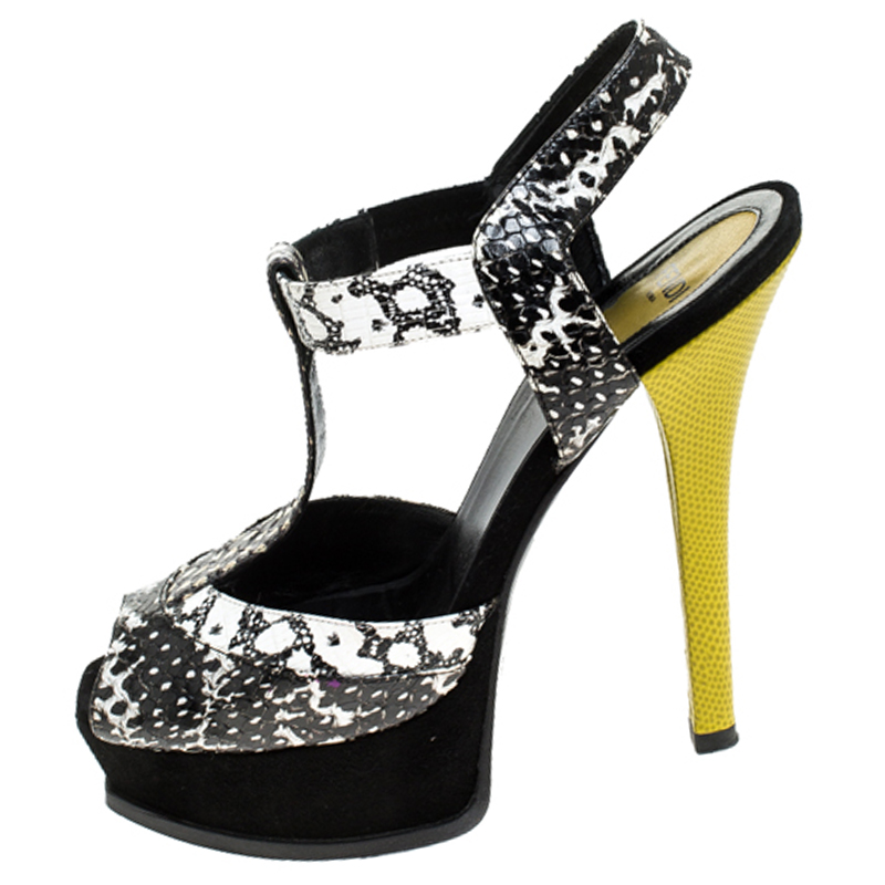 

Fendi Multicolor Python Embossed Leather T-Strap Platform Sandals Size