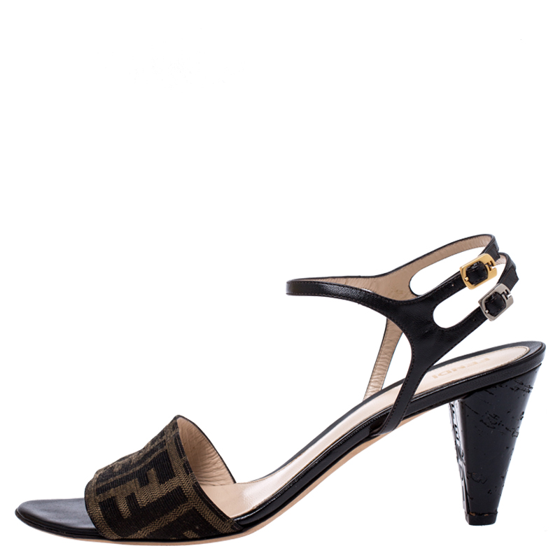 

Fendi Brown Zucca Canvas And Leather Slingback Strap Sandals Size