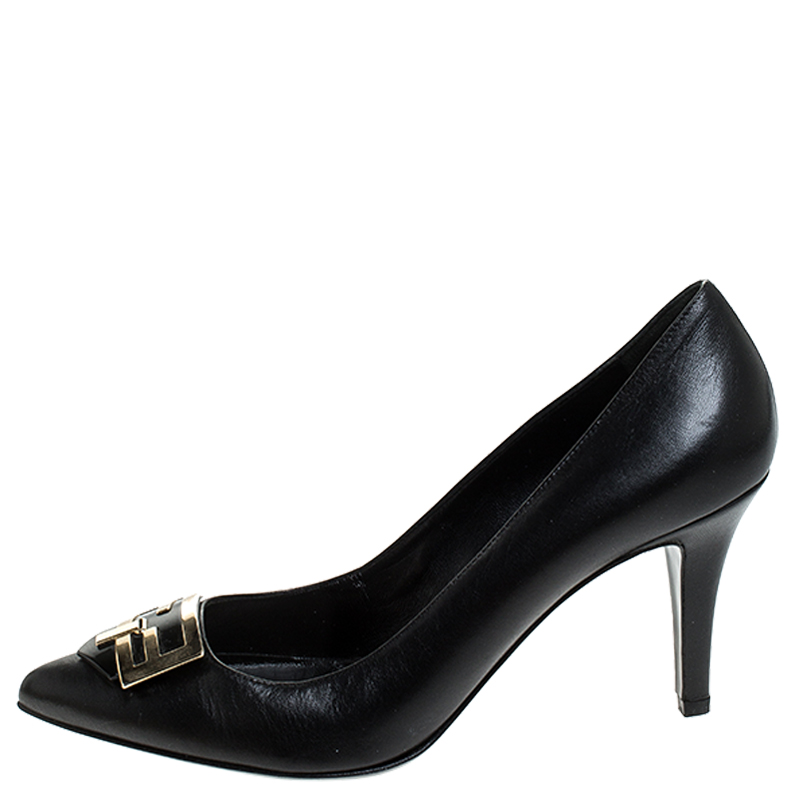 

Fendi Black Leather Logo Detail Pointed Toe Pumps Size