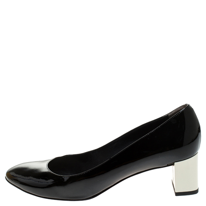 

Fendi Monochrome Patent Leather Block Heel Pumps Size, Black