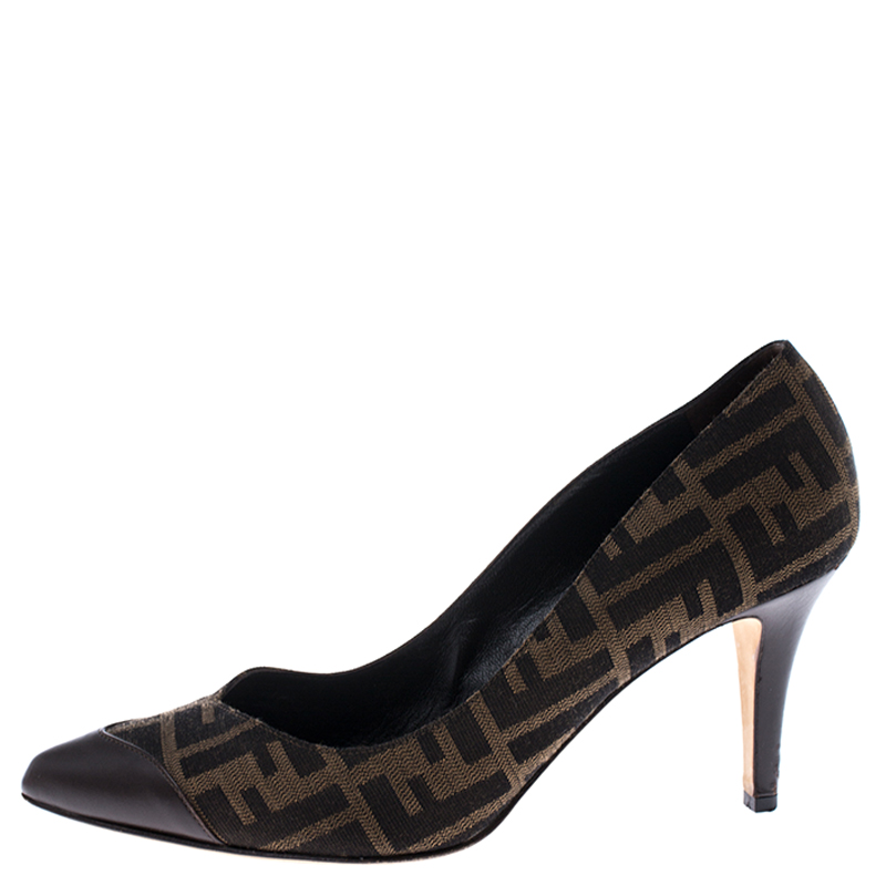 

Fendi Brown/Tobacco Zucca Canvas and Leather Pointed Toe Pumps Size