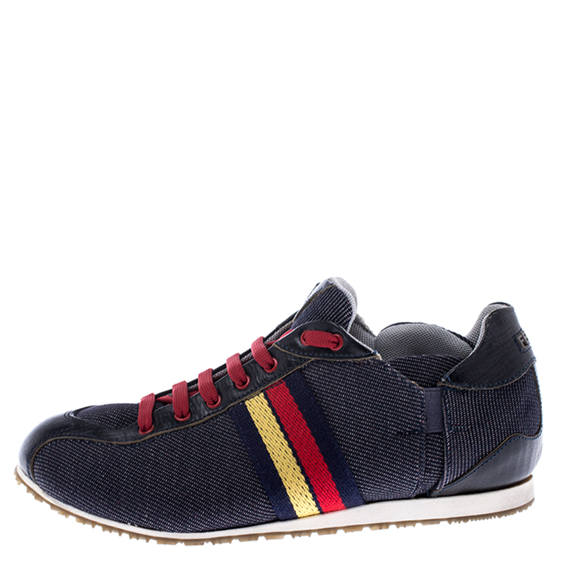 

Fendi Blue Canvas And Leather Lace Up Low Top Sneakers Size