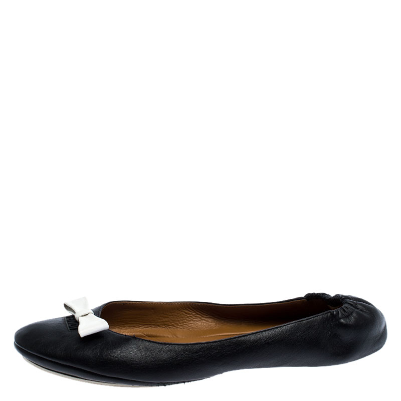 

Fendi Black Leather Let's Dance Bow Ballet Flats Size