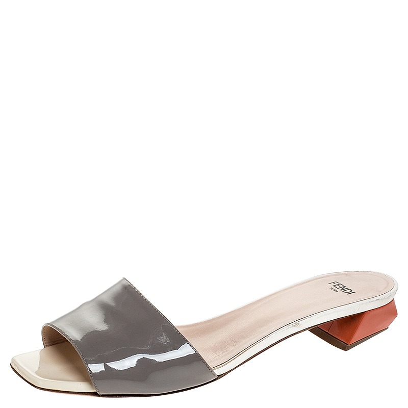 grey patent sandals