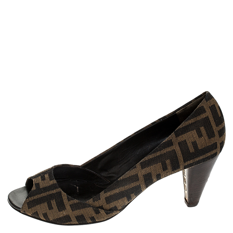 

Fendi Brown Zucca Canvas Peep Toe Pumps Size