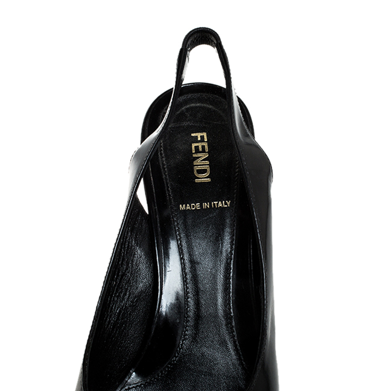 Pre-owned Fendi Black Leather Bow Peep Toe Slingback Platform Sandals Size 39