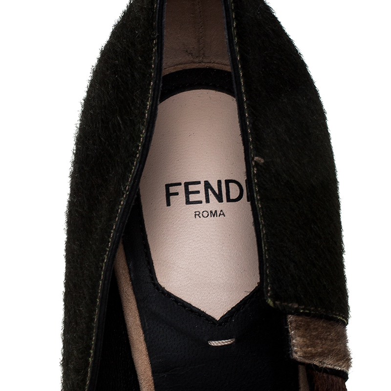 Pre-owned Fendi Tri Color Calfhair Pointed Toe Pumps Size 37.5 In Brown