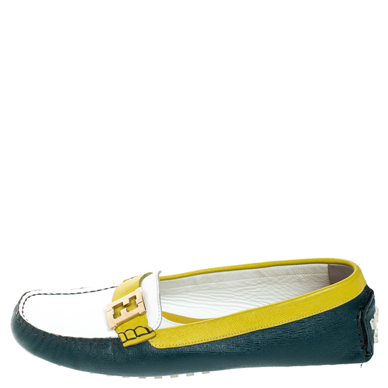 

Fendi Tri Color Saffiano Leather Logo Slip On Loafers Size, Multicolor
