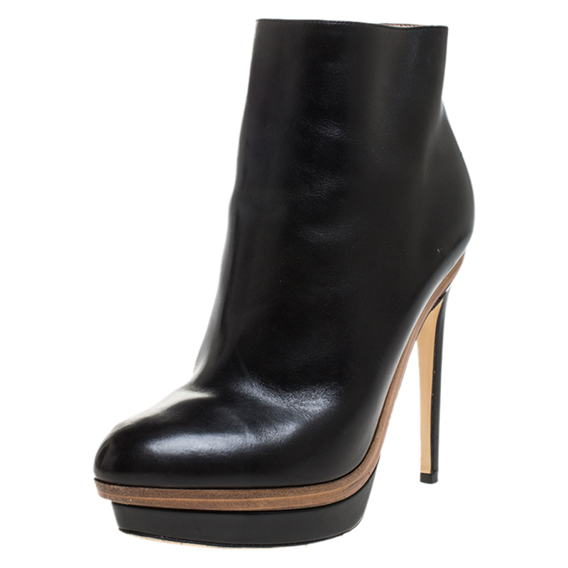 Pre-owned Fendi Black Leather Platform Ankle Boots Size 37
