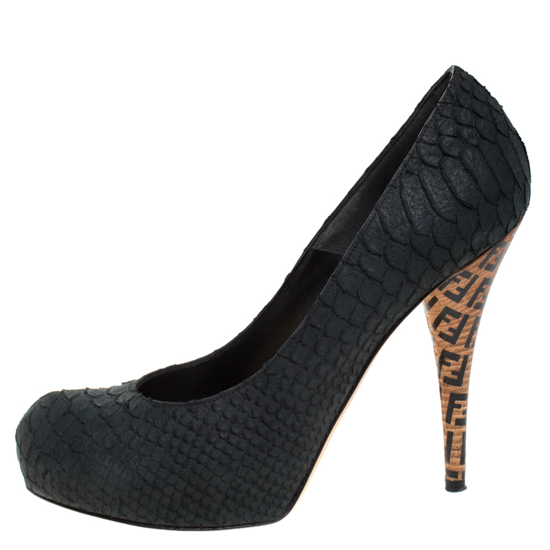 

Fendi Dark Grey Python Superstar Platform Pumps Size