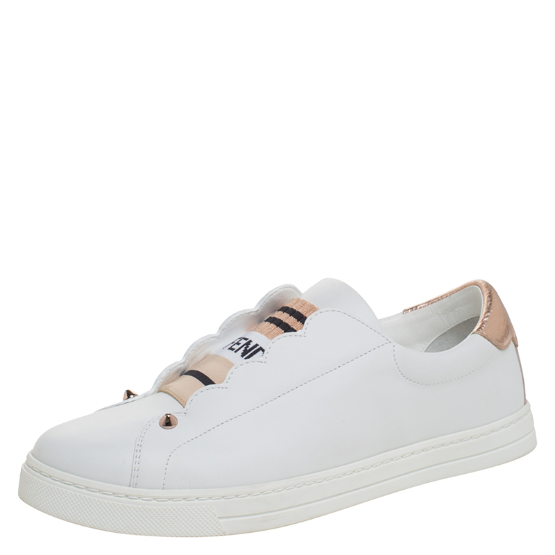 Fendi White Leather Slip On Sneakers 