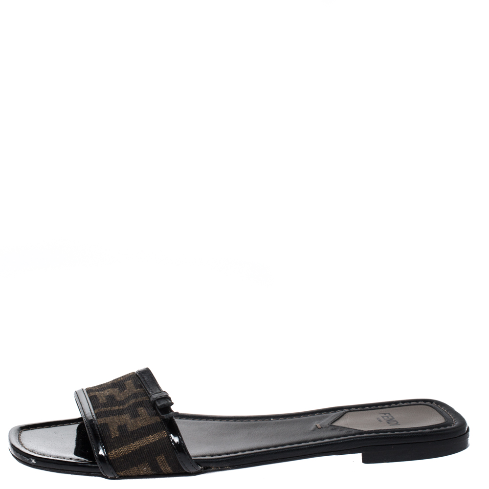 

Fendi Tobacco Zucca Canvas Bow Flat Slides Size, Brown