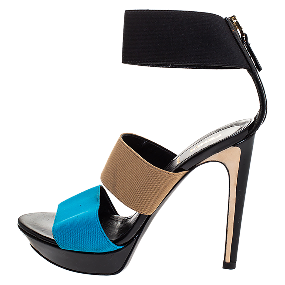 

Fendi Tricolor Patent Leather Elastic Strap Ankle Strap Sandals Size, Multicolor