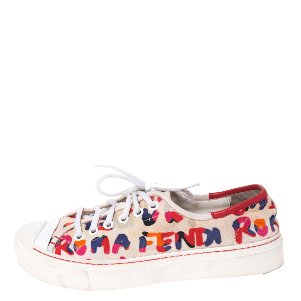 

Fendi Multicolor Logo Printed Canvas Lace Low Top Sneakers Size