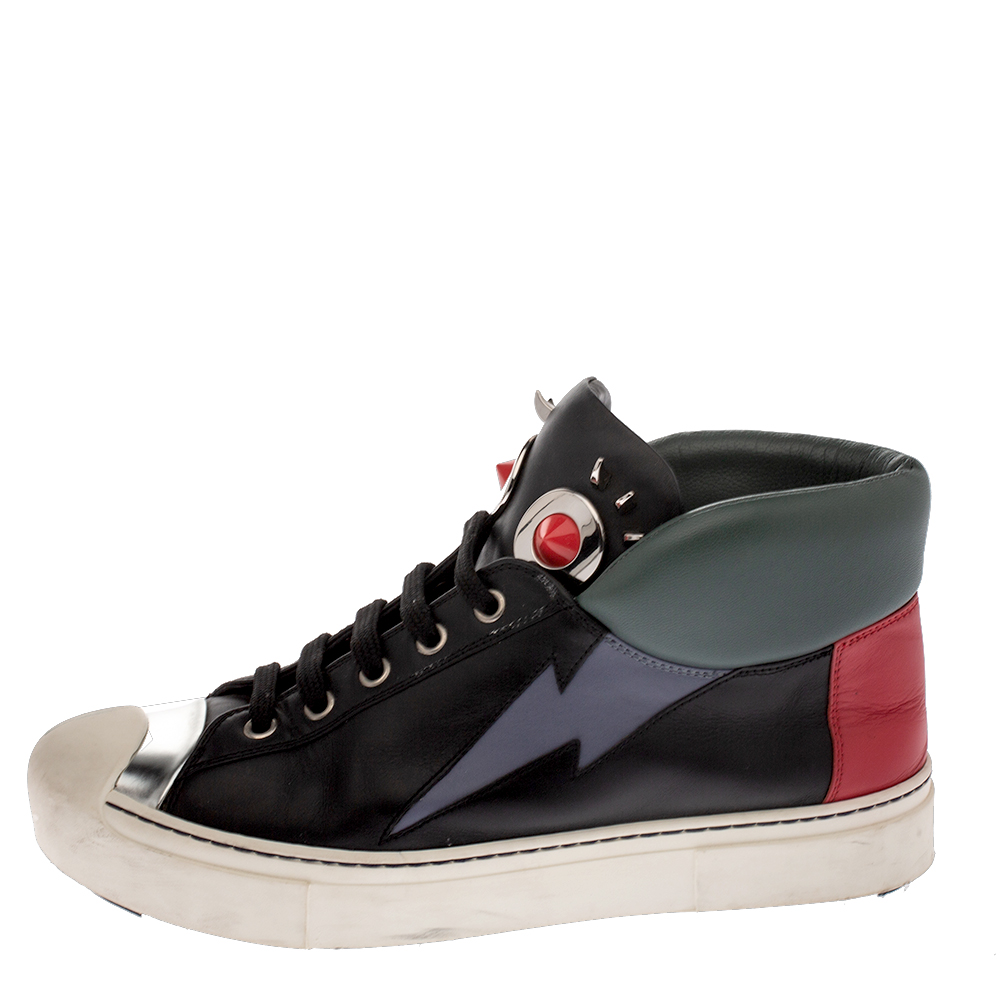 

Fendi Multicolor Leather Monster Face High Top Sneakers Size