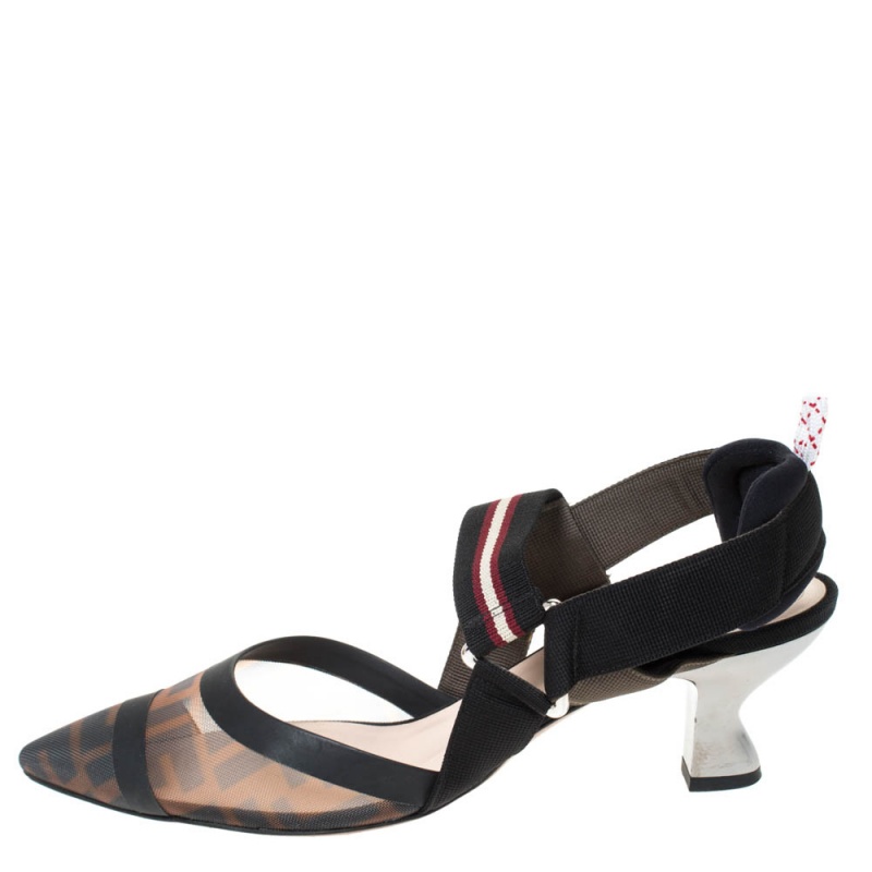 

Fendi Multicolor Mesh Colibri Slingback Sandals Size, Black