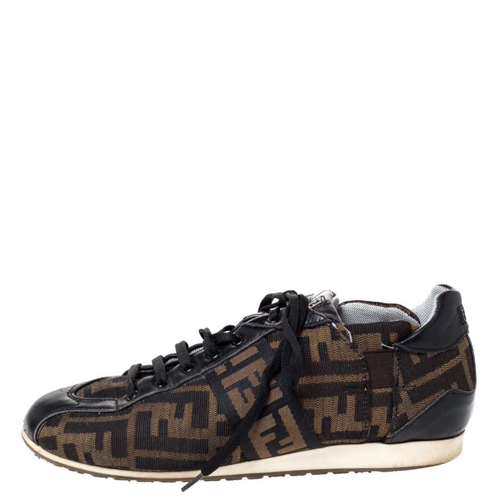 

Fendi Brown Zucca Canvas And Leather Trim Low Top Sneakers Size
