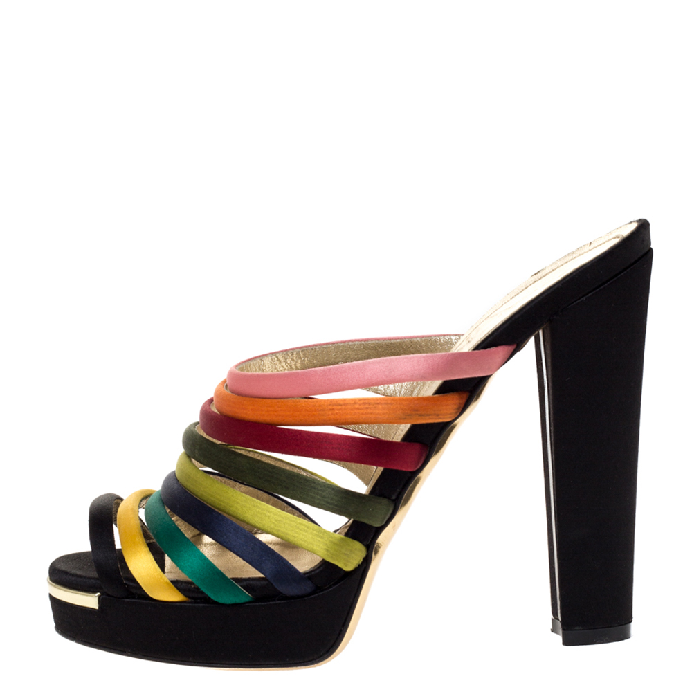 

Fendi Multicolor Satin Platform Wedge Ankle Strap Sandals Size