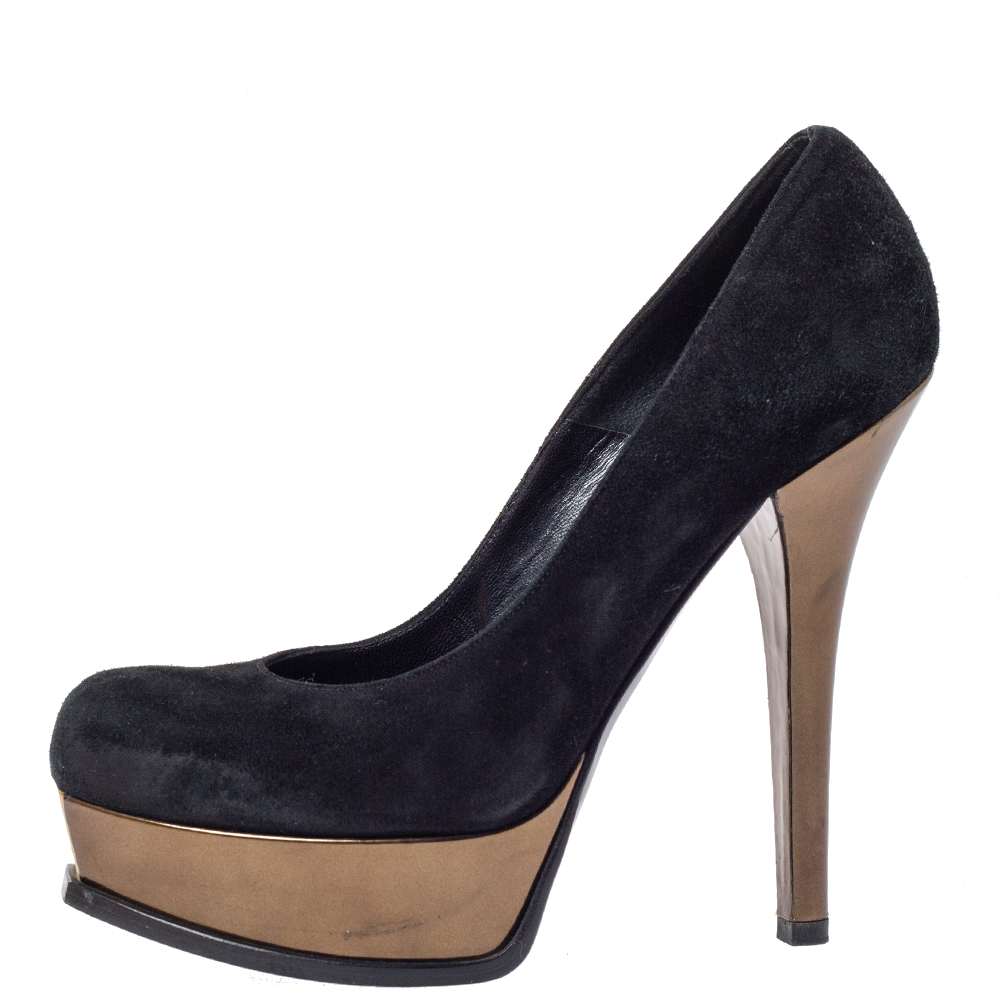 

Fendi Black Suede And Brown Leather Fendista Platform Pumps Size