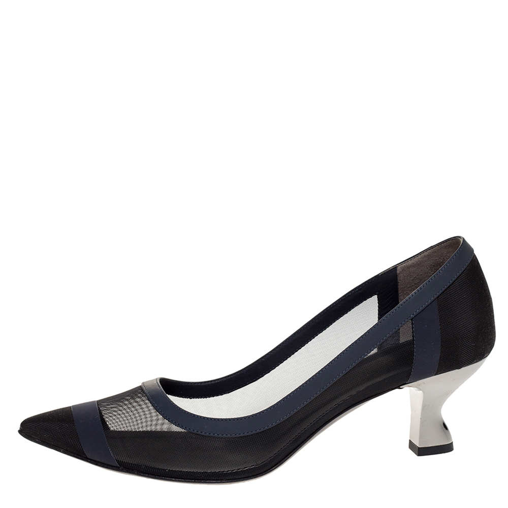 

Fendi Black Mesh And Blue Leather Trim Colibri Pointed Toe Pumps Size