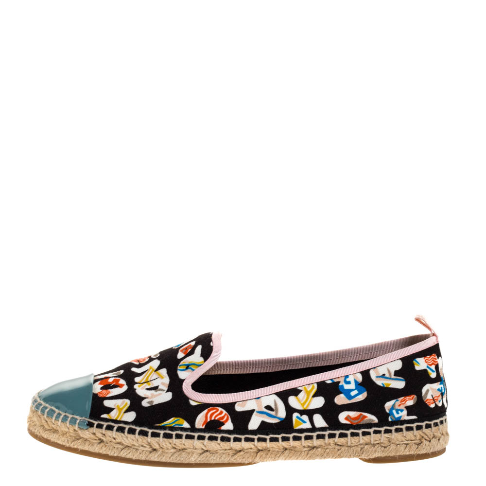 

Fendi Multicolor Logo Canvas and Patent Leather Espadrilles Size