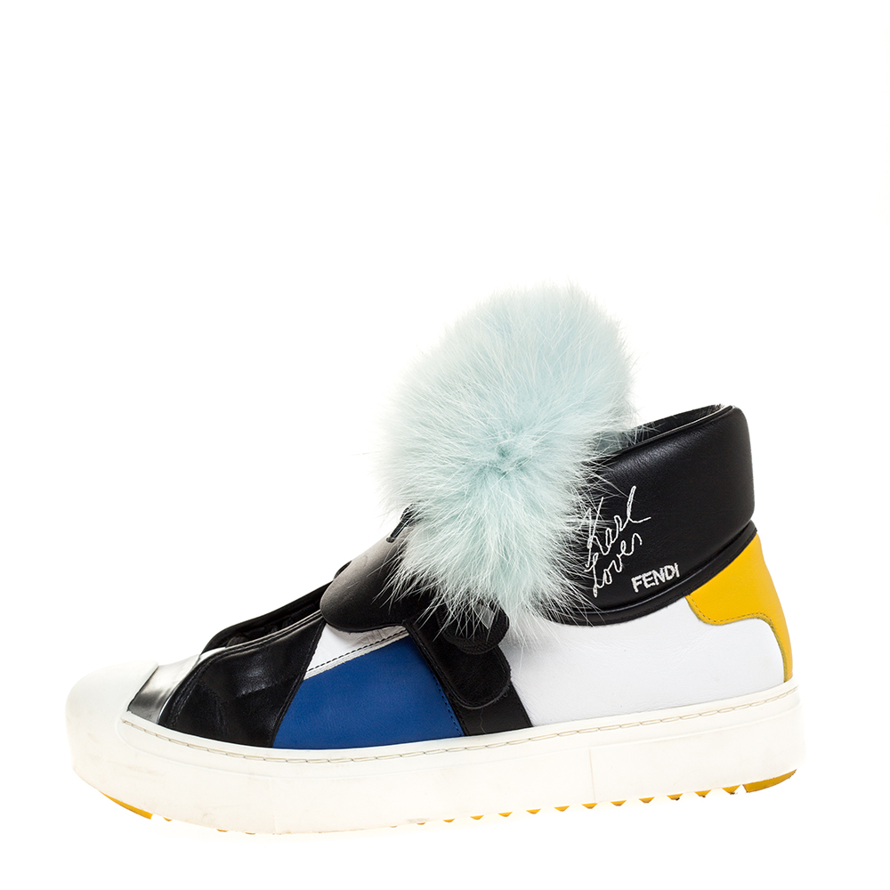 

Fendi Multicolor Leather and Fur Karlito Sneakers Size